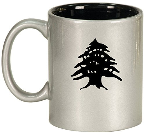 Ceramic Coffee Tea Mug Cup Cedar Tree Lebanon Lebanese (Silver)