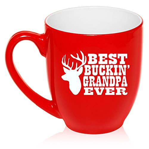 16 oz Large Bistro Mug Ceramic Coffee Tea Glass Cup Best Buckin Grandpa Ever Grandfather Grandpa (Red)