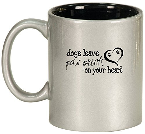 Ceramic Coffee Tea Mug Dogs Leave Paw Prints Heart (Silver)