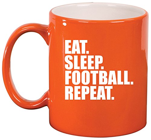 Ceramic Coffee Tea Mug Cup Eat Sleep Football Repeat (Orange)