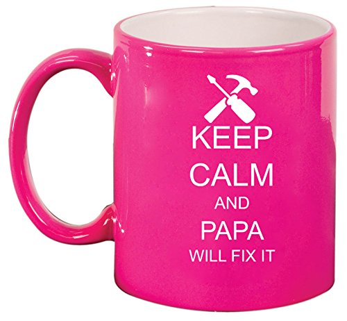 Ceramic Coffee Tea Mug Cup Keep Calm and Papa Will Fix It (Pink)