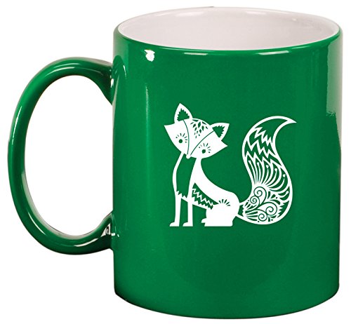 Ceramic Coffee Tea Mug Cup Fancy Fox (Green)