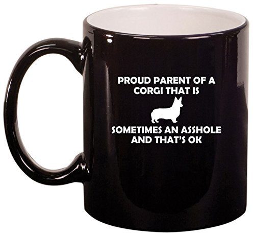 Ceramic Coffee Tea Mug Cup Proud Parent Corgi (Black)