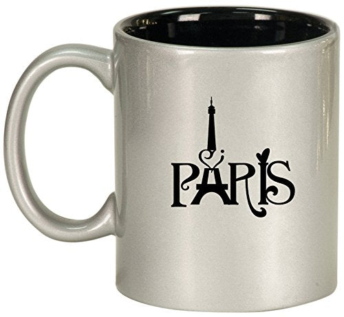 Ceramic Coffee Tea Mug Cup Paris Eiffel Tower Heart Love (Silver)