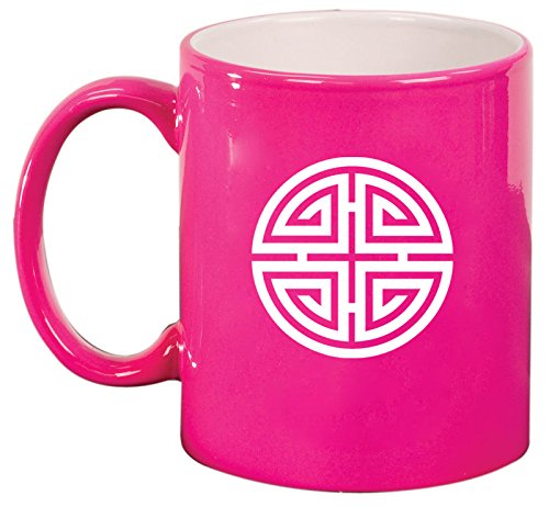Ceramic Coffee Tea Mug Four Blessings Lucky Feng Shui (Hot Pink)