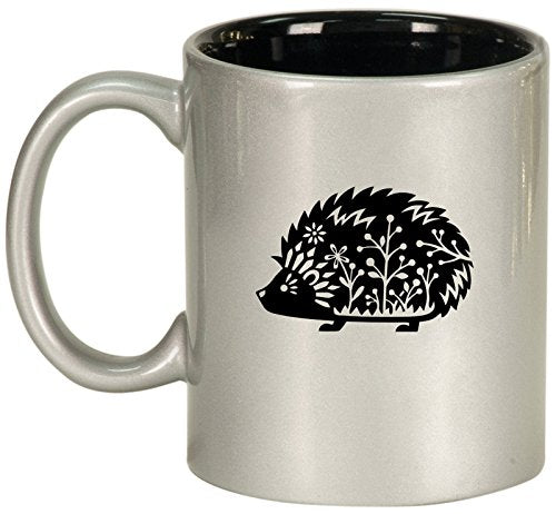 Ceramic Coffee Tea Mug Cup Fancy Hedgehog (Silver)