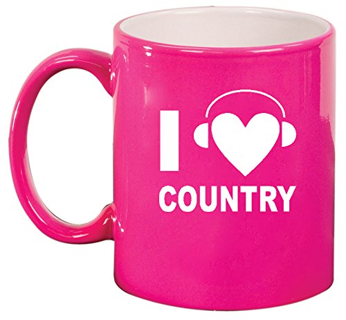 Ceramic Coffee Tea Mug Cup I Heart Love Country Music Headphones (Pink)