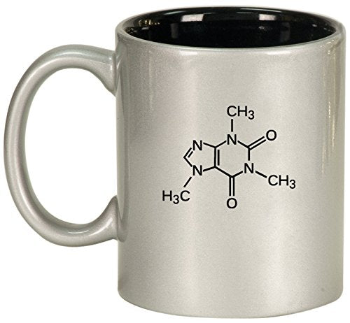Ceramic Coffee Tea Mug Caffeine Molecule (Silver)
