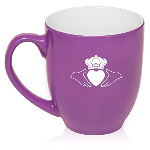 16 oz Purple Large Bistro Mug Ceramic Coffee Tea Glass Cup Irish Claddagh,MIP