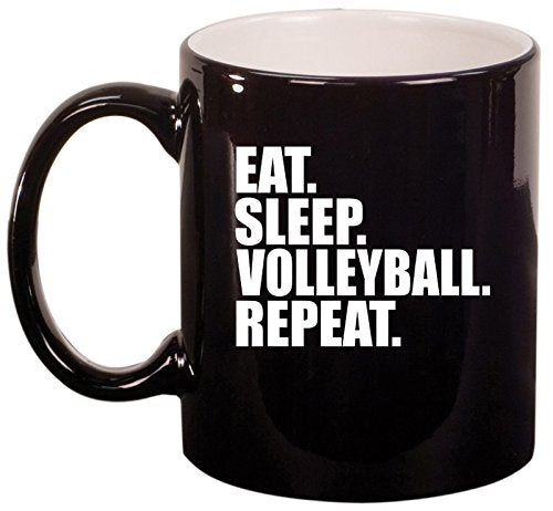 Ceramic Coffee Tea Mug Cup Eat Sleep Volleyball Repeat (Black)