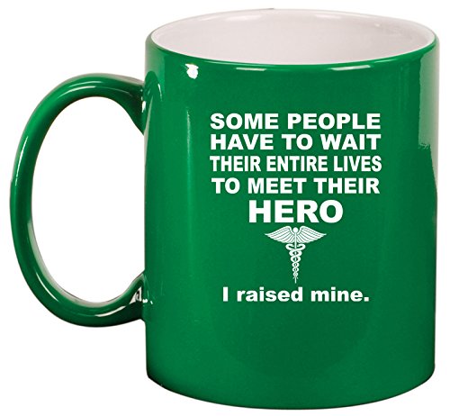 Ceramic Coffee Tea Mug Cup Hero Mom Dad - Nurse EMT Doctor Medical (Green)