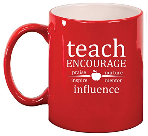 Ceramic Coffee Tea Mug Cup Teach Encourage Influence Teacher (Red)