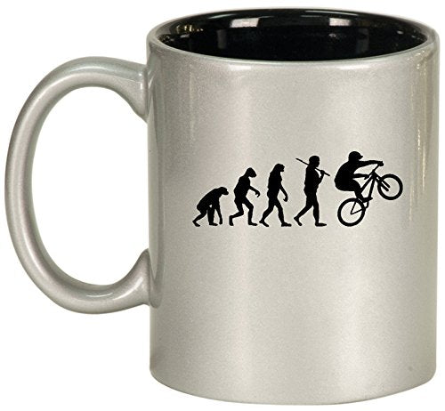 Ceramic Coffee Tea Mug Cup Evolution Mountain BMX Bike (Silver)