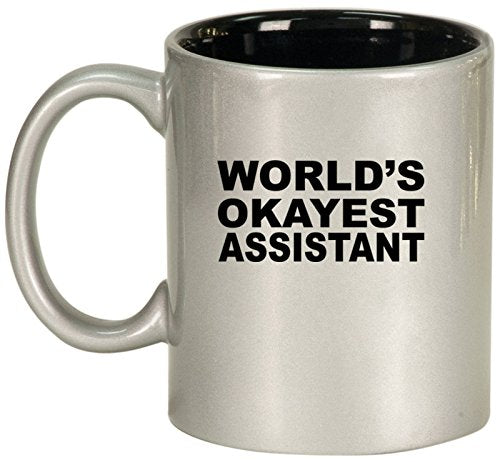 Ceramic Coffee Tea Mug Cup World's Okayest Assistant (Silver)
