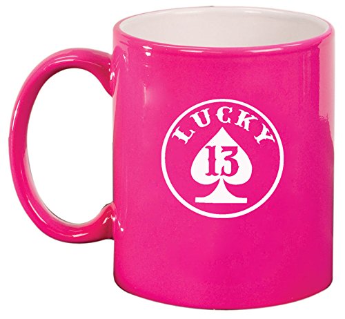 Ceramic Coffee Tea Mug Lucky 13 Spade (Hot Pink)