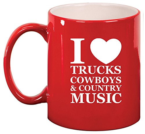 Ceramic Coffee Tea Mug Cup Love Trucks Cowboys Country Music (Red)