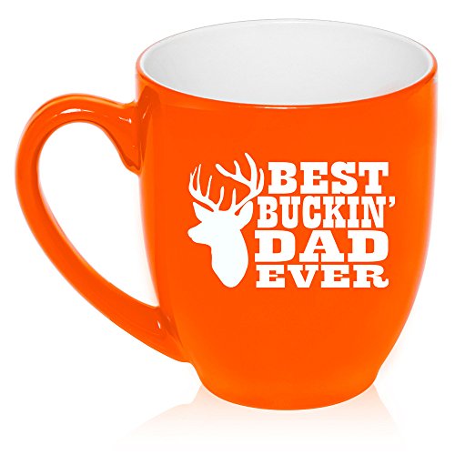 16 oz Large Bistro Mug Ceramic Coffee Tea Glass Cup Best Buckin Dad Ever Father (Orange)