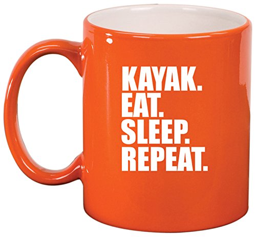 Ceramic Coffee Tea Mug Cup Kayak Eat Sleep Repeat (Orange)
