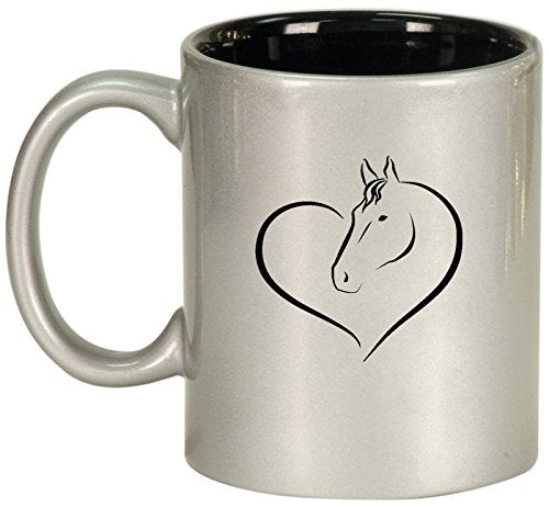 Ceramic Coffee Tea Mug Heart Horse Head (Silver)
