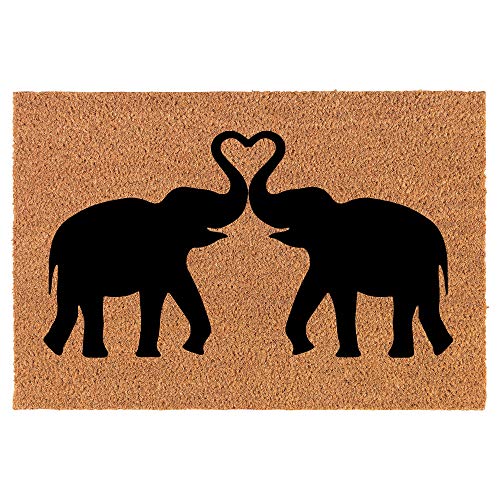 Coir Doormat Front Door Mat New Home Closing Housewarming Gift Elephants Making Heart (30" x 18" Standard)