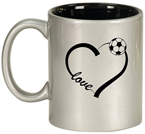Ceramic Coffee Tea Mug Cup Love Heart Soccer (Silver)
