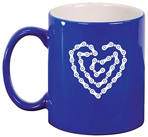 Ceramic Coffee Tea Mug Cup Heart Love Bike Chain (Blue)