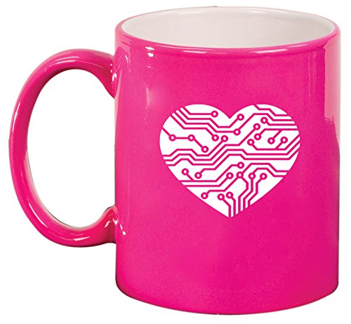 Ceramic Coffee Tea Mug Cup Heart Love Technology IT Computer (Pink)