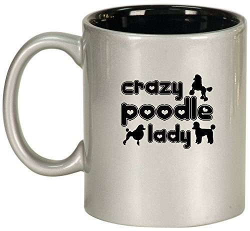 Ceramic Coffee Tea Mug Cup Crazy Poodle Lady (Silver)