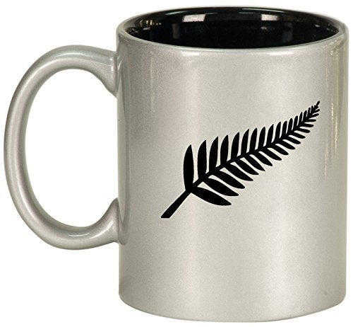Ceramic Coffee Tea Mug Cup New Zealand Silver Fern (Silver)