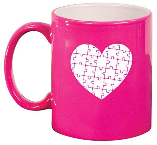 Ceramic Coffee Tea Mug Heart Puzzle Autism (Hot Pink)