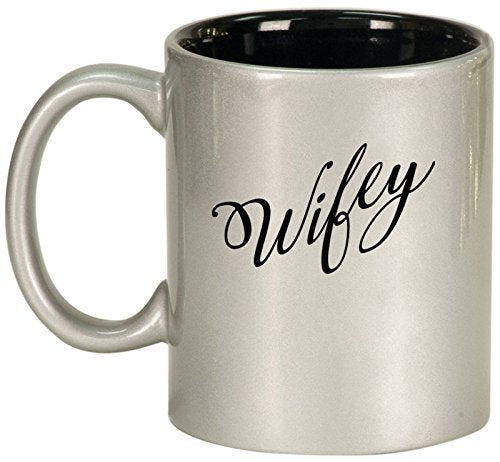 Ceramic Coffee Tea Mug Cup Wifey Wife (Silver)