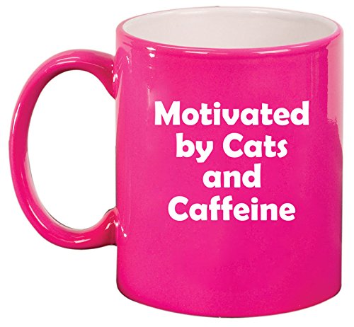 Ceramic Coffee Tea Mug Cup Motivated By Cats And Caffeine (Pink)