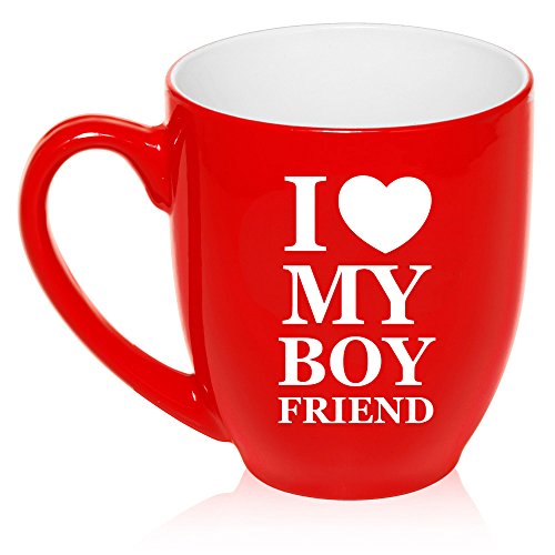 16 oz Large Bistro Mug Ceramic Coffee Tea Glass Cup I Love My Boyrfriend (Red)