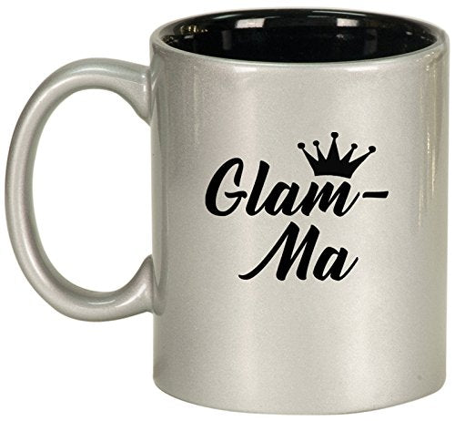 Ceramic Coffee Tea Mug Glam-Ma Mom Mother Grandmother Grandma (Silver)
