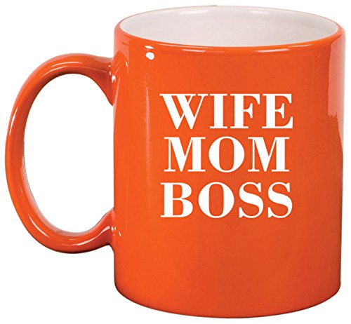 Ceramic Coffee Tea Mug Cup Wife Mom Boss (Orange)
