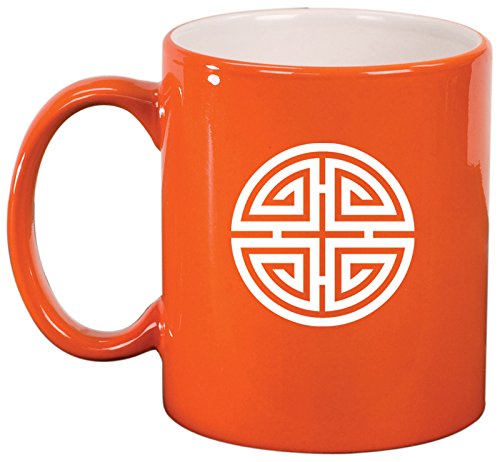 Ceramic Coffee Tea Mug Four Blessings Lucky Feng Shui (Orange)