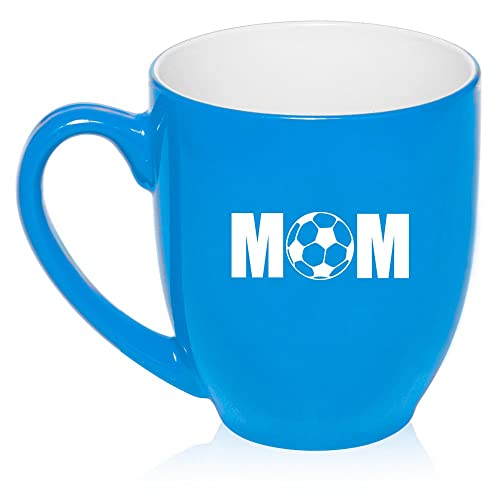 16 oz Light Blue Large Bistro Mug Ceramic Coffee Tea Glass Cup Mom Soccer,MIP