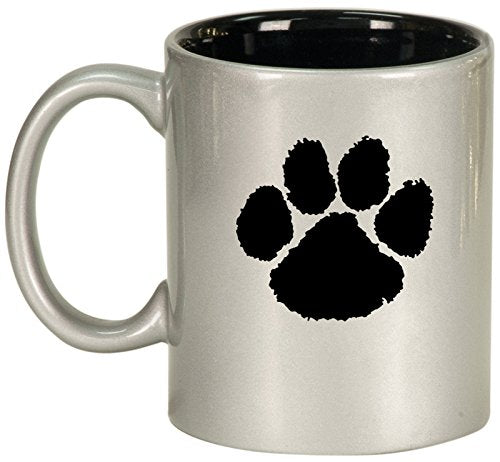 Ceramic Coffee Tea Mug Cup Paw Print (Silver)