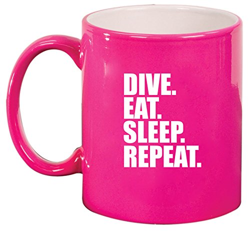 Ceramic Coffee Tea Mug Cup Dive Eat Sleep Repeat (Pink)