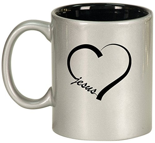 Ceramic Coffee Tea Mug Cup Love Heart Jesus (Silver)