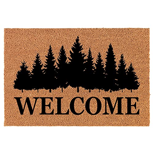 Coir Doormat Front Door Mat New Home Closing Housewarming Gift Welcome Forest Trees Cabin (24" x 16" Small)