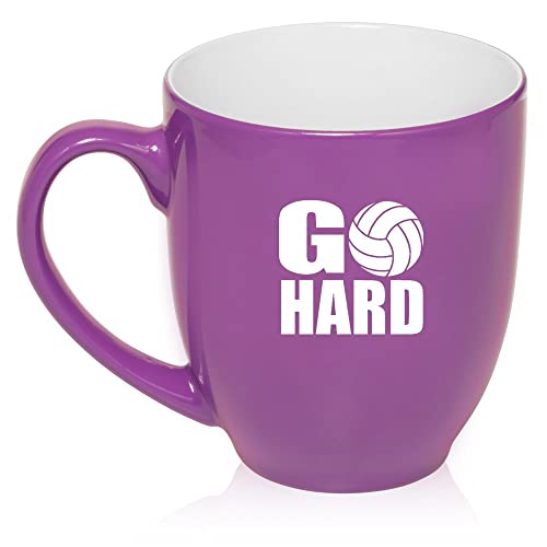 16 oz Large Bistro Mug Ceramic Coffee Tea Glass Cup Go Hard Volleyball (Purple),MIP