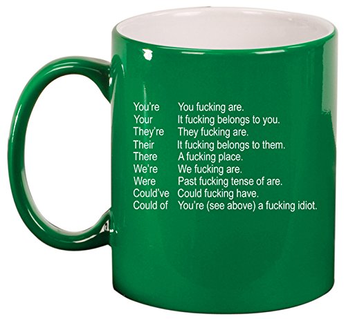 Ceramic Coffee Tea Mug Cup Funny Grammar Key (Green)