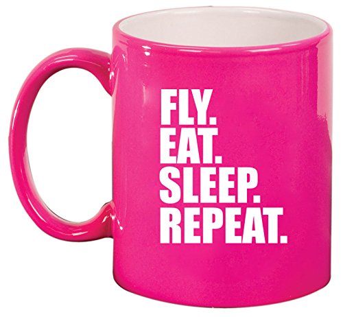 Ceramic Coffee Tea Mug Cup Fly Eat Sleep Repeat (Pink)