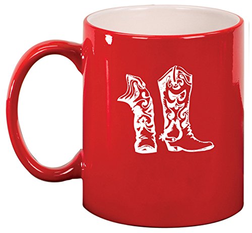 Ceramic Coffee Tea Mug Cup Cowboy Cowgirl Boots (Red)