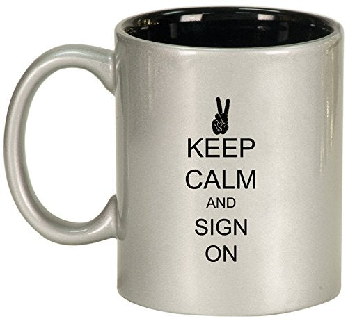 Ceramic Coffee Tea Mug Keep Calm and Sign On Peace (Silver)