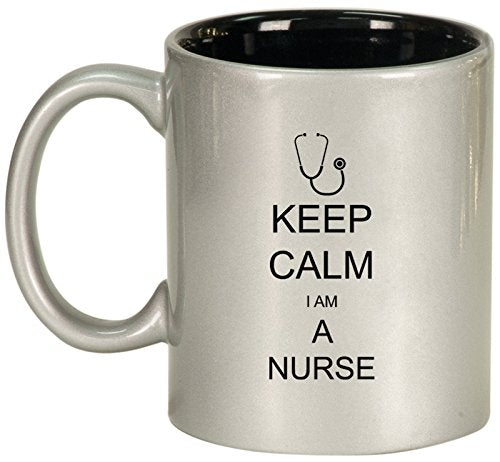 Ceramic Coffee Tea Mug Keep Calm I Am A Nurse (Silver)