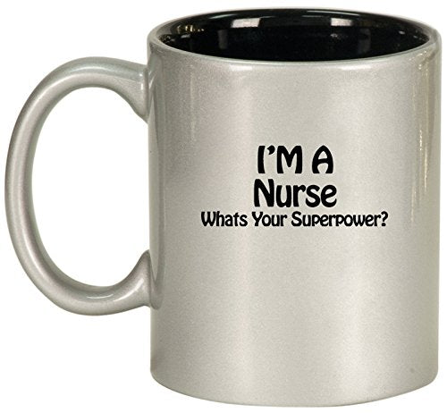 Ceramic Coffee Tea Mug Nurse Super Power (Silver)