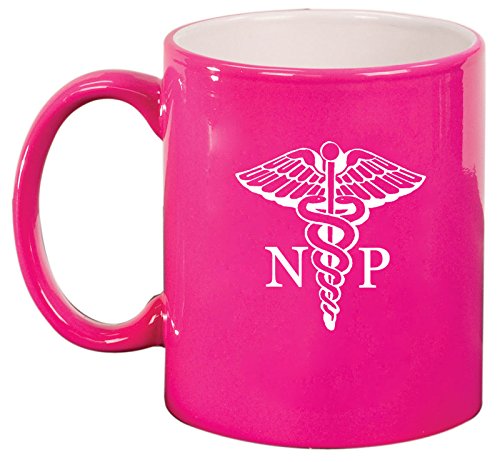NP Nurse Practitioner Caduceus Ceramic Coffee Tea Mug Cup (Hot Pink)
