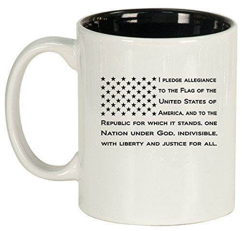 Ceramic Coffee Tea Mug Cup American Flag Pledge Of Allegiance (White)